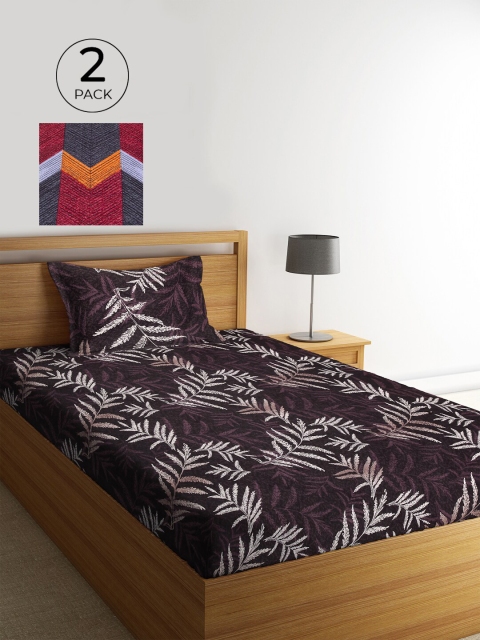 

KLOTTHE Pack of 2 Printed 210 TC Single Bedsheet with 2 Pillow Covers, Brown