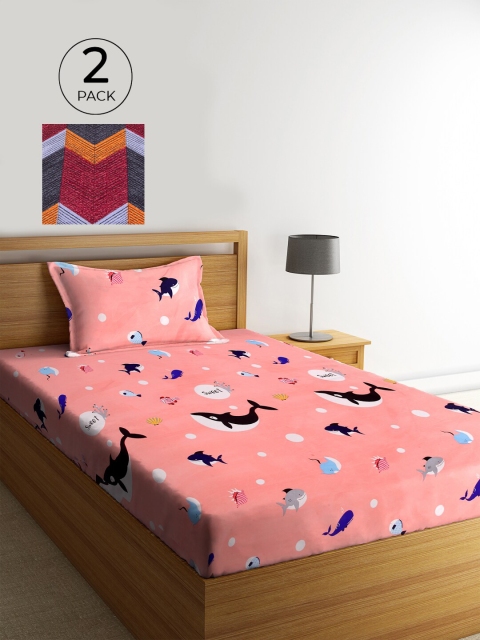 

KLOTTHE Pack of 2 Printed 210 TC Single Bedsheet with 2 Pillow Covers, Pink