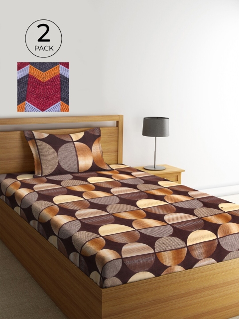 

KLOTTHE Pack of 2 Geometric 210 TC Single Bedsheet with 2 Pillow Covers, Grey