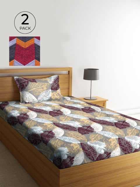 

KLOTTHE Pack of 2 Printed 210 TC Single Bedsheet with 2 Pillow Covers, Maroon