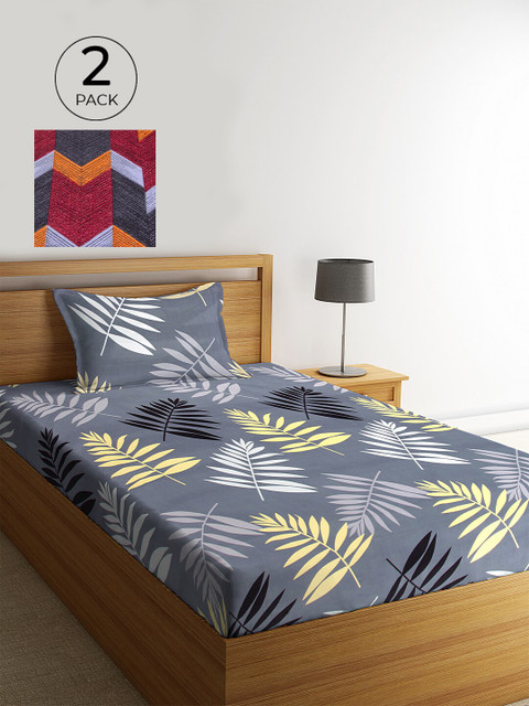 

KLOTTHE Pack of 2 Printed 210 TC Single Bedsheet with 2 Pillow Covers, Grey