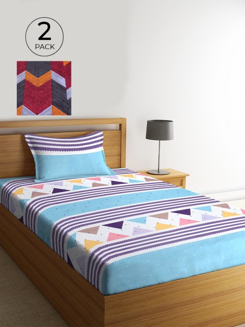 

KLOTTHE Pack of 2 Printed 210 TC Single Bedsheet with 2 Pillow Covers, Blue