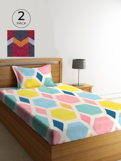 

KLOTTHE Pack of 2 Geometric 210 TC Single Bedsheet with 2 Pillow Covers, Grey