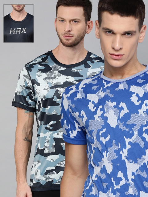 

HRX by Hrithik Roshan Men Pack of 2 Camouflage Rapid-Dry Antimicrobial Training T-shirts, Blue
