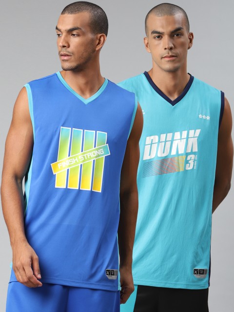 

HRX By Hrithik Roshan Men Pack of 2 Blue Printed Anti-Static Rapid-Dry Basketball T-shirts