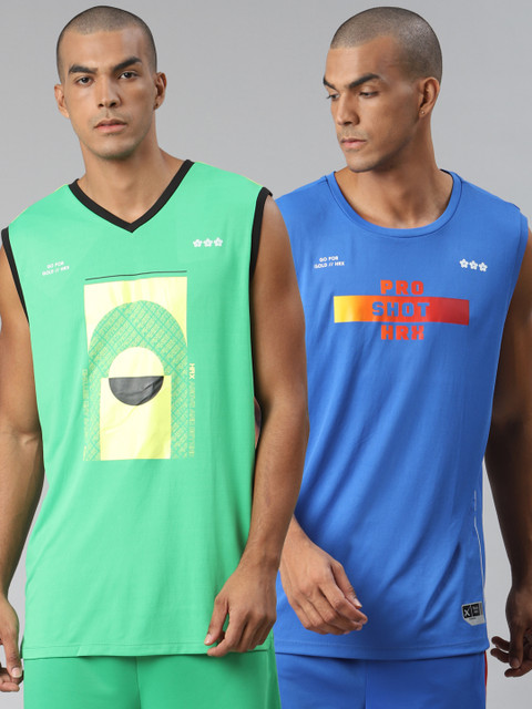 

HRX by Hrithik Roshan Men Pack of 2 Anti-Static Rapid-Dry Basketball T-shirts, Blue