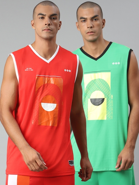 

HRX By Hrithik Roshan Men Pack of 2 Graphic Print Anti-Static Rapid-Dry Basketball T-shirts, Green