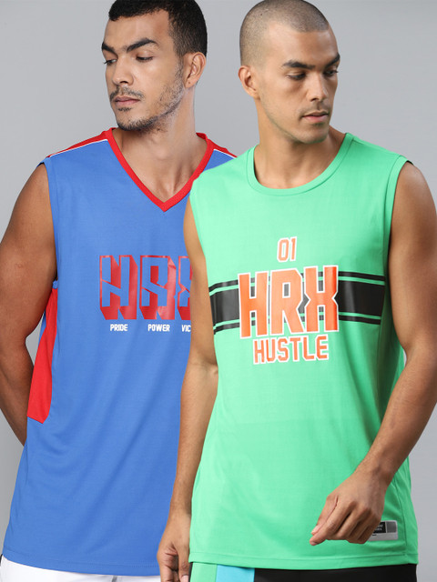 

HRX By Hrithik Roshan Men Pack of 2 Printed Anti-Static Rapid-Dry Basketball T-shirts, Green