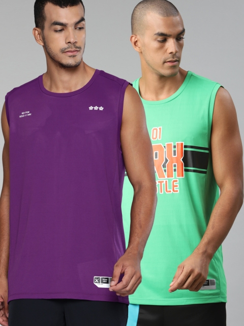 

HRX By Hrithik Roshan Men Pack of 2 Printed Anti-Static Rapid-Dry Basketball T-shirts, Purple