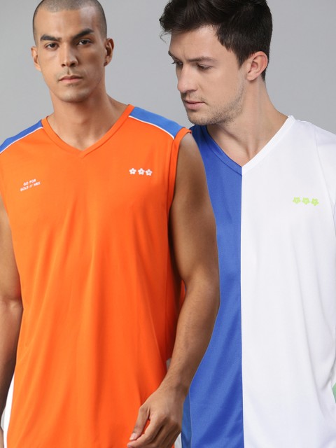 

HRX By Hrithik Roshan Men Pack of 2 Colourblocked Anti-Static Rapid-Dry Basketball T-shirts, Orange