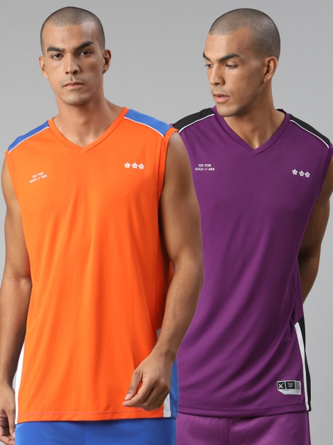 

HRX By Hrithik Roshan Men Pack of 2 Colourblocked Anti-Static Rapid-Dry Basketball T-shirts, Purple