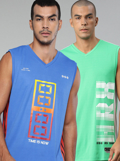 

HRX By Hrithik Roshan Men Pack of 2 Printed Anti-Static Rapid-Dry Basketball T-shirts, Blue