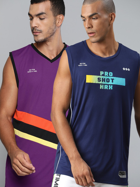 

HRX By Hrithik Roshan Men Pack of 2 Anti-Static Rapid-Dry Basketball T-shirts, Navy blue