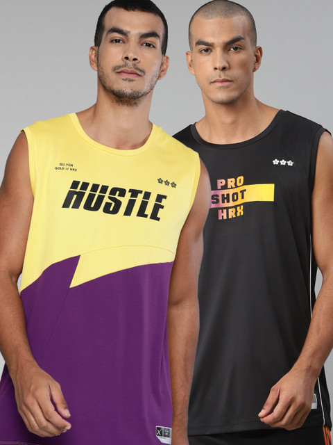 

HRX By Hrithik Roshan Men Pack of 2 Anti-Static Rapid-Dry Basketball T-shirts, Black