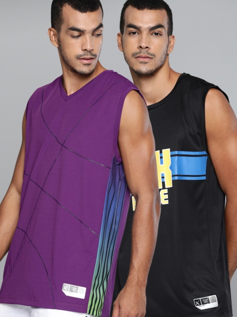 

HRX By Hrithik Roshan Men Pack of 2 Printed Anti-Static Rapid-Dry Basketball T-shirts, Purple