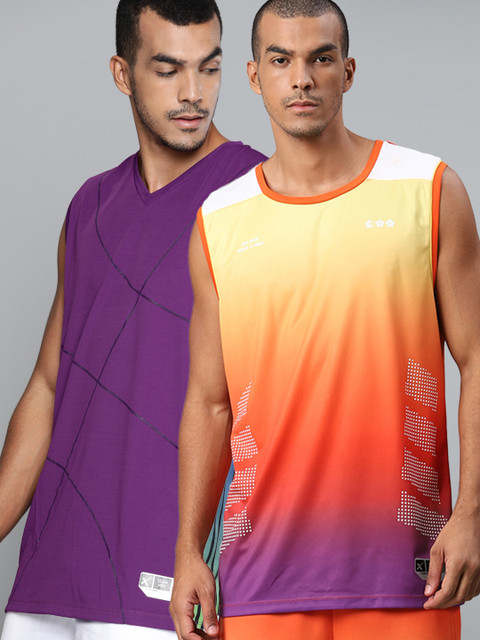 

HRX By Hrithik Roshan Men Pack of 2 Printed & Dye Anti-Static Rapid-Dry Basketball T-shirts, Orange
