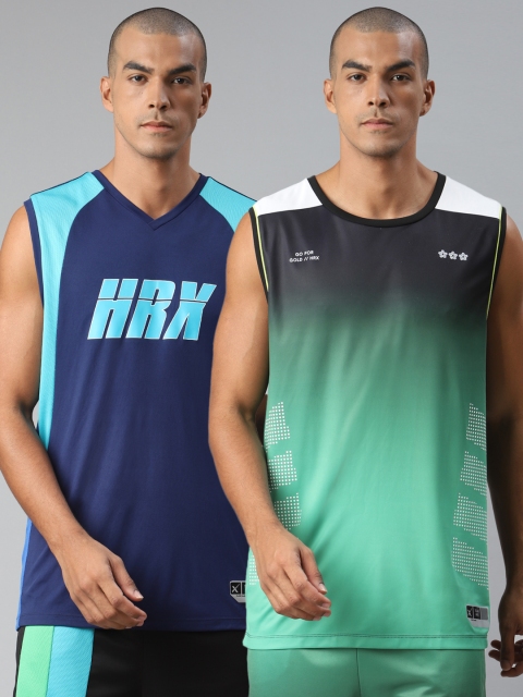 

HRX By Hrithik Roshan Men Pack of 2 Anti-Static Rapid-Dry Basketball T-shirts, Green