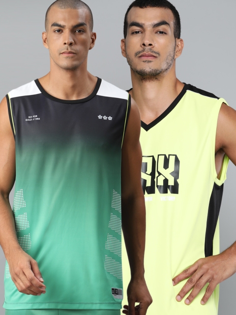 

HRX By Hrithik Roshan Men Pack of 2 Anti-Static Rapid-Dry Basketball T-shirts, Green