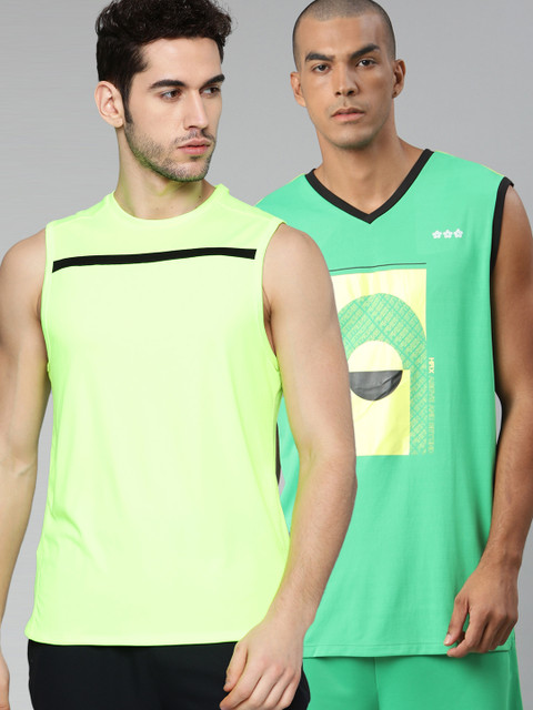 

HRX By Hrithik Roshan Men Pack of 2 Rapid-Dry Basketball & Training T-shirts, Green