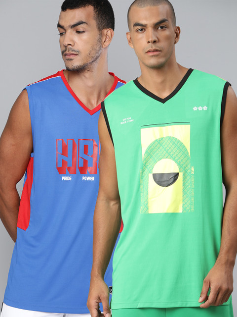 

HRX By Hrithik Roshan Men Pack of 2 Printed Anti-Static Rapid-Dry Basketball T-shirts, Green