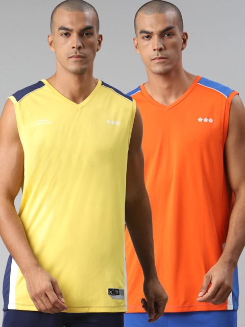 

HRX by Hrithik Roshan Men Pack of 2 Printed Back Anti-Static Rapid-Dry Basketball T-shirts, Yellow