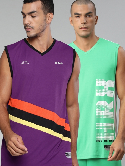 

HRX by Hrithik Roshan Men Set of 2 Rapid-Dry Basketball T-shirt, Green
