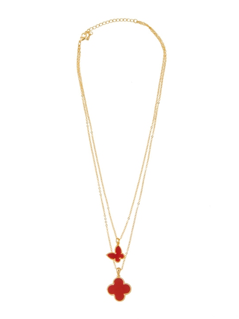 

Moon Dust Women Gold Plated Double Layer Flower Clover Butterfly Pendant with Chain