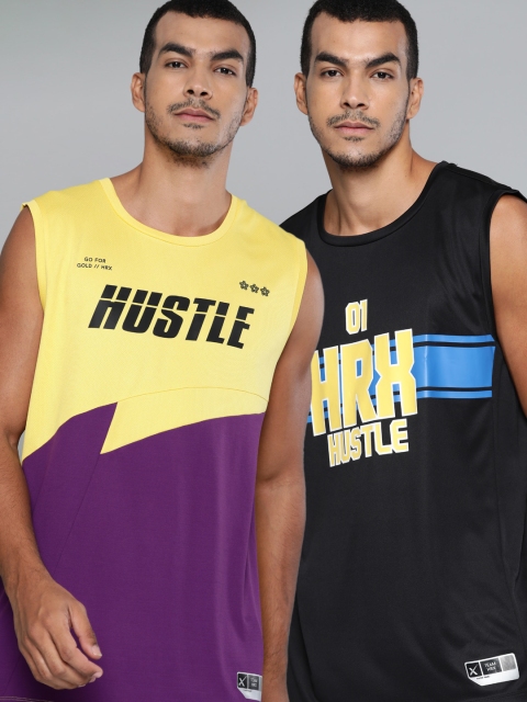 

HRX by Hrithik Roshan Men Pack of 2 Anti-Static Rapid-Dry Basketball T-shirts, Yellow