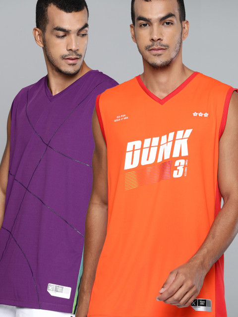 

HRX by Hrithik Roshan Men Pack of 2 Anti-Static Rapid-Dry Basketball T-shirts, Orange