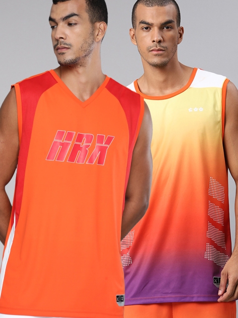 

HRX by Hrithik Roshan Men Pack of 2 Anti-Static Rapid-Dry Basketball T-shirts, Orange