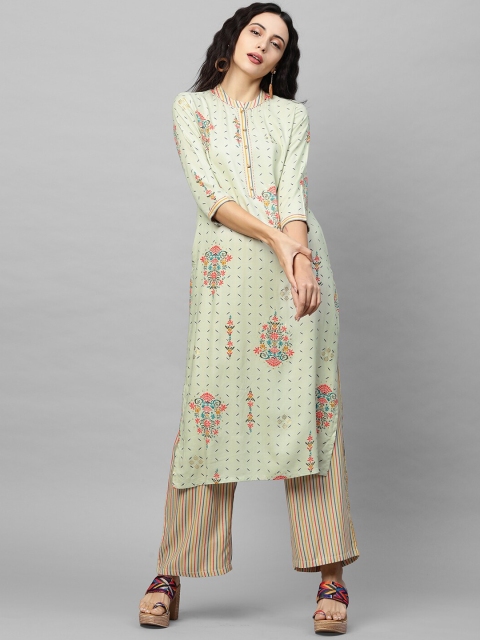 

FASHOR Women Green Floral Printed Regular Kurta with Palazzos