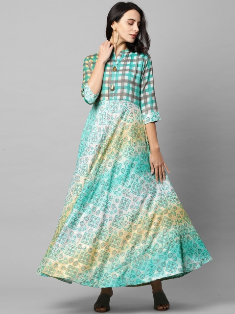 

FASHOR Sea Green & Off White Maxi Dress
