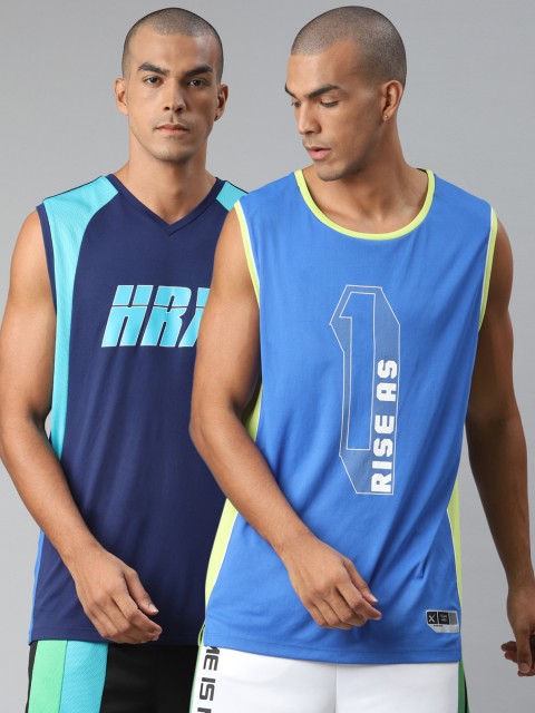 

HRX by Hrithik Roshan Men Pack of 2 Rapid-Dry Basketball T-shirts, Blue