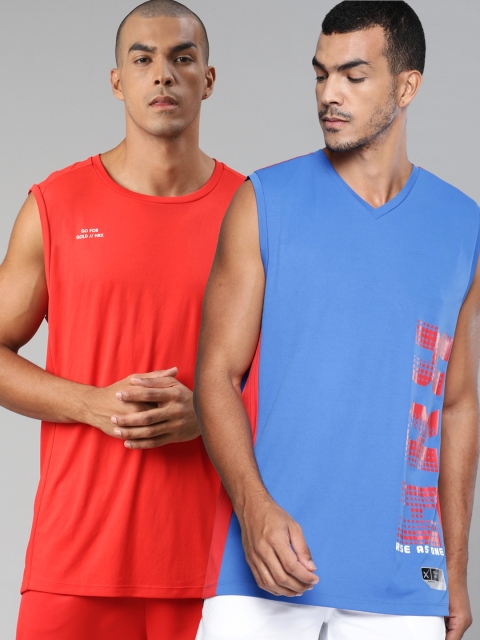 

HRX by Hrithik Roshan Men Pack of 2 Anti-Static Rapid-Dry Basketball T-shirts, Red