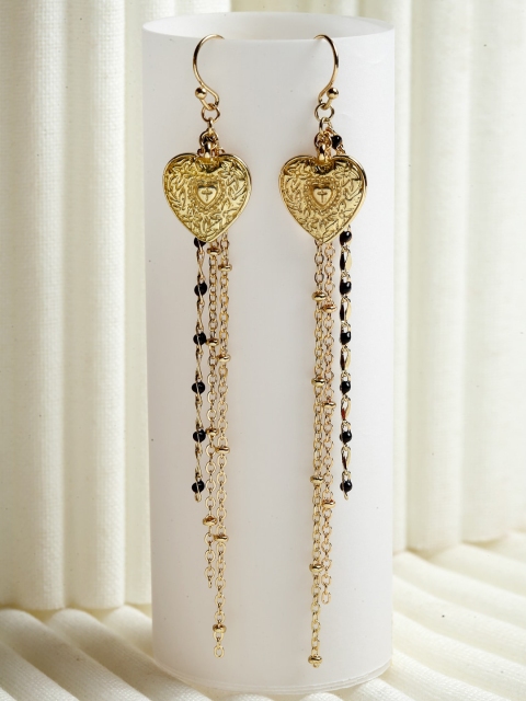 

CRZ Gold-Toned & Black Heart Shaped Drop Earrings