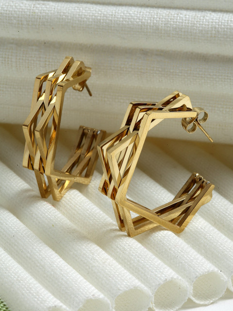 

CRZ Gold-Plated Contemporary Half Hoop Earrings