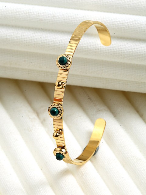 

CRZ Modern Fashion Gold Plated Bangle Bracelet With Green Stones