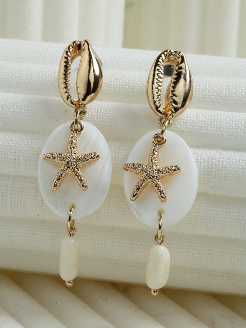

CRZ Gold-Plated Gold-Toned & White Quirky Drop Earrings