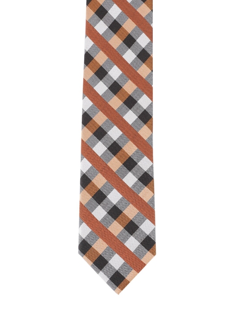 

Alvaro Castagnino Men Brown & White Checked Silk Skinny Tie