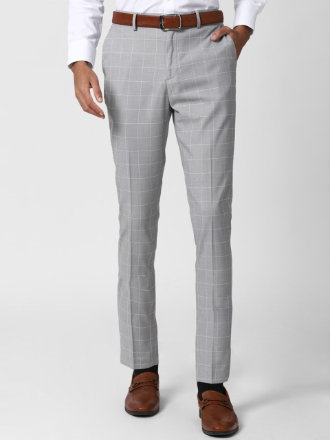 

Peter England Men Grey Checked Formal Trousers