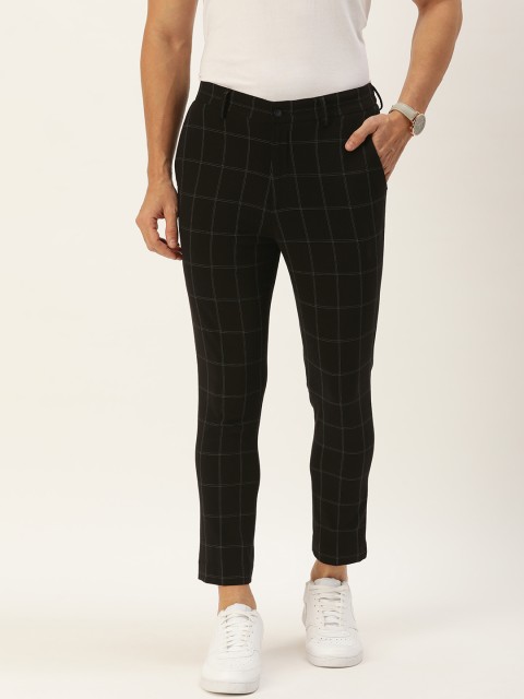 

Peter England Men Black Checked Carrot Skinny Fit Trousers