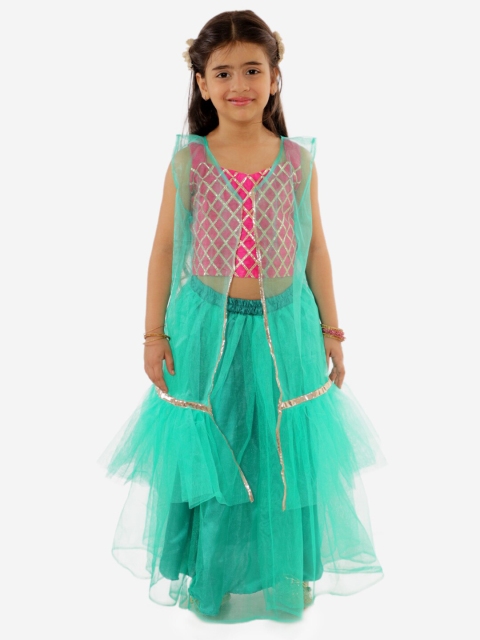 

Chipbeys Girls Sea Green & Pink Embroidered Ready to Wear Lehenga Choli