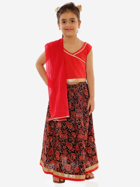 

Chipbeys Girls Black & Red Ready to Wear Lehenga & Blouse With Dupatta