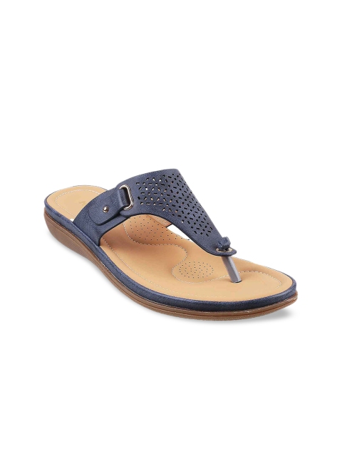 

Mochi Women Blue Embellished T-Strap Flats with Laser Cuts