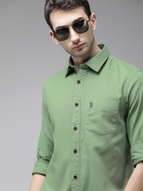 

U S Polo Assn Men Green Tailored Fit Opaque Formal Shirt