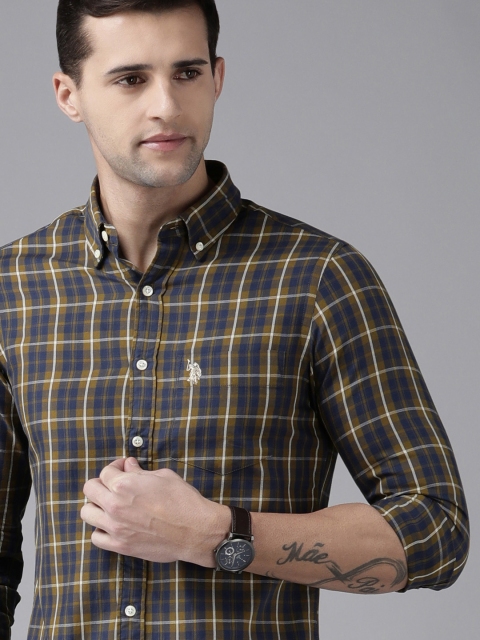 

U.S. Polo Assn. Men Khaki Checked Pure Cotton Casual Shirt