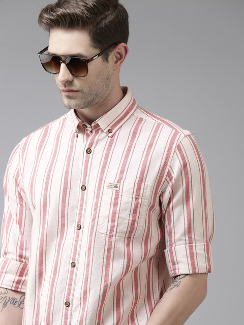 

U S Polo Assn Denim Co Men Red & White Striped Casual Shirt