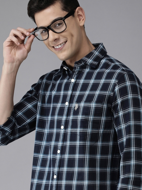 

U S Polo Assn Men Black Checked Pure Cotton Casual Shirt