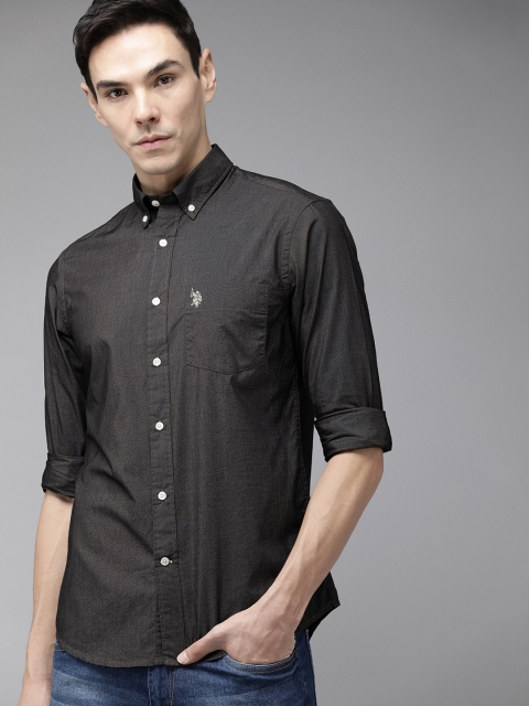 

U S Polo Assn Men Black Textured Tailored Fit Formal Shirt