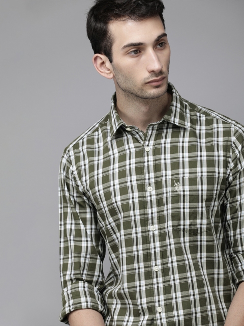 

U S Polo Assn Men Olive Green Tailored Fit Checked Casual Shirt